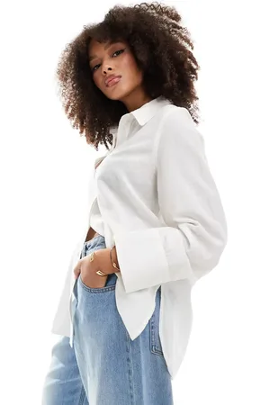 VILA Linen touch shirt with wide sleeves in cream