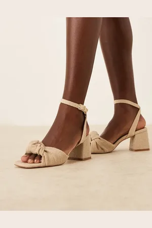 ASOS Hansel knotted mid heeled sandals in Natural Fabrication
