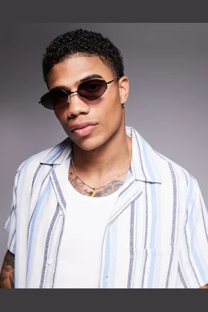 ASOS Angled oval sunglasses in gunmetal with gradient smoke lens