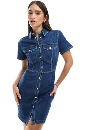 Pimkie Denim cinched waist button through mini dress in wash