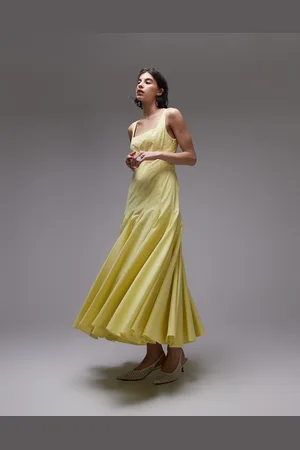 ASOS Dropped waist panelled maxi dress in lemon