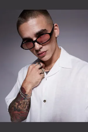 ASOS Oval sunglasses in with pink lens
