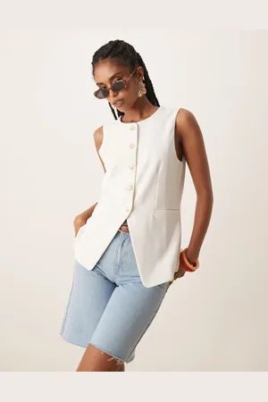 JDY Square neck longline waistcoat in
