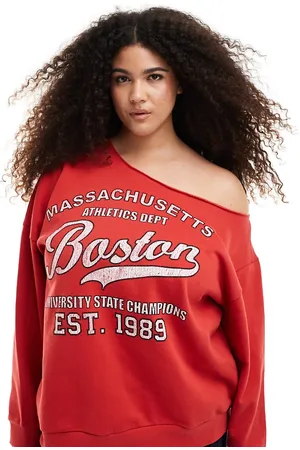 ASOS ASOS DESIGN Curve off shoulder sweatshirt with Boston graphic in