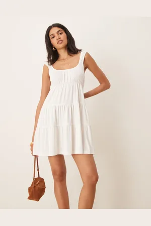 ASOS Babydoll swing tiered mini dress in ivory