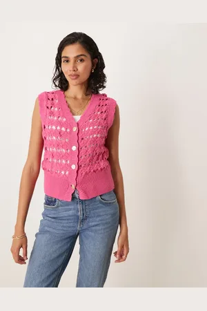 ASOS Open stitch knitted waistcoat with scallop trim and silver buttons in