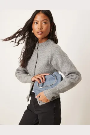 ASOS Faux suede squiggle metal handle grab bag with detachable chain in dusty
