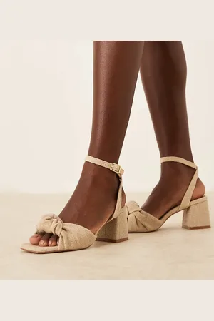 ASOS Wide Fit Hansel knotted mid heeled sandals in Natural Fabrication