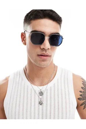 ASOS Round sunglasses in crystal metal with blue lens - CHARCOAL