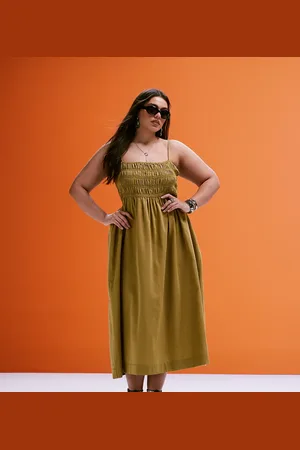 ASOS ASOS DESIGN Curve shirred bust cotton sateen maxi dress in moss