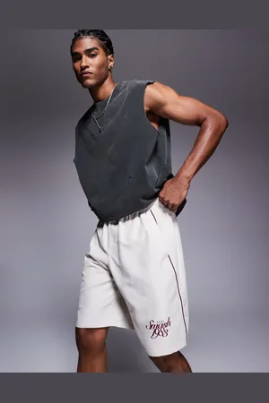 Bershka Retro sports short in stone