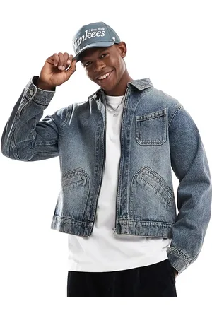 ASOS Denim boxy harrington jacket in mid wash