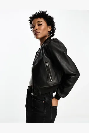 Barneys Originals Real leather zip up bomber jacket in