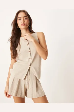ASOS Linen blend knitted waistcoat co-ord in ecru