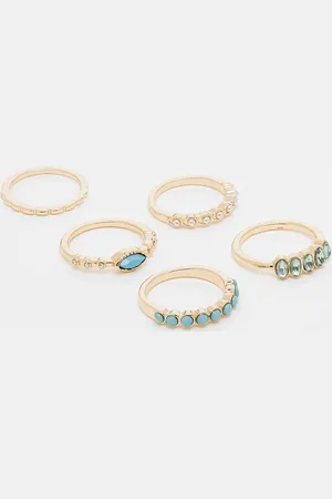 ASOS Multipack mix of rings with blue stone and faux pearl in tone