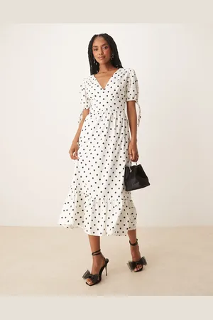 Lovedrobe Polka dot short sleeve open back midi dress in