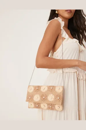 True Decadence Flower embellished straw envelope clutch bag in