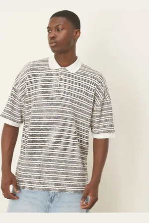 ASOS Oversized dropped shoulder polo in blue and white textured stripe