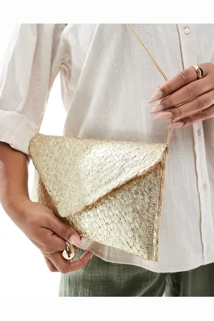 Glamorous Metallic straw envelope clutch bag in