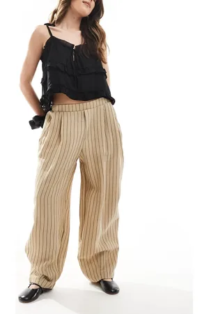 Bershka Wide leg linen trousers in stripe