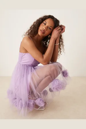 Lace & Beads Bubble hem babydoll mini dress in lilac