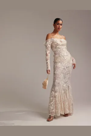 ASOS Statement applique lace fishtail maxi wedding dress in ivory
