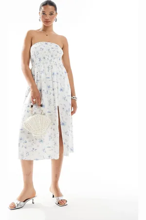 Hollister Strapless drop waist panelled midi dress in floral print
