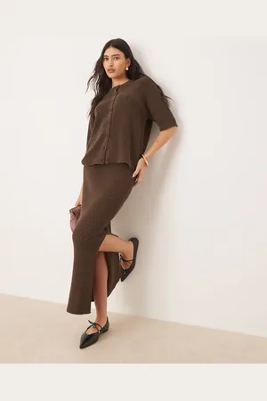 ASOS Knitted boucle midaxi skirt co-ord in chocolate