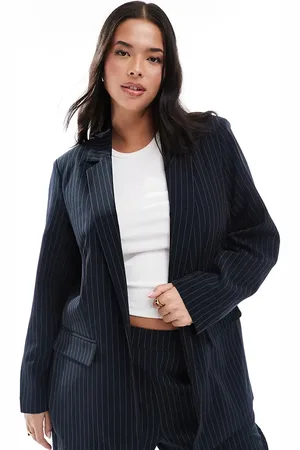 Pieces® Pieces Curve tailored blazer co-ord in pinstripe