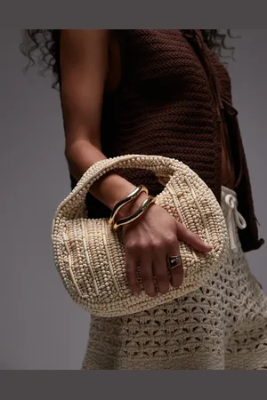 Topshop Gilly beaded grab bag in beige