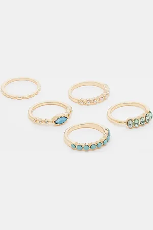 ASOS ASOS DESIGN Curve multipack mix of rings with blue stone and faux pearl in tone