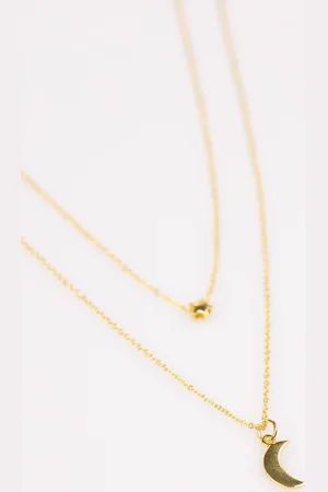 Lovisa Plated sterling silver moon & star double layer necklace in