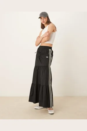 adidas Crochet 3 stripe maxi skirt in
