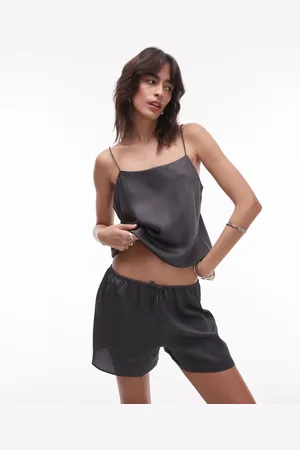 MANGO Satin pyjama cami top co-ord in charcoal
