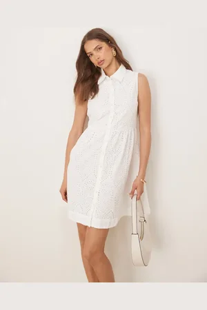 Y.A.S Sleeveless button front broderie mini dress in