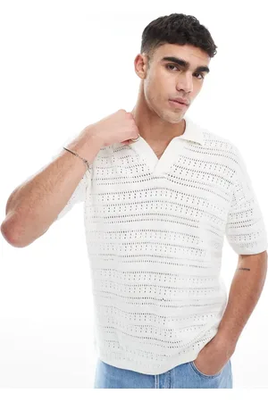 Only & Sons Drop shoulder open knit split neck polo in