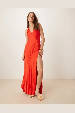 Bardot Halter neck satin maxi dress in