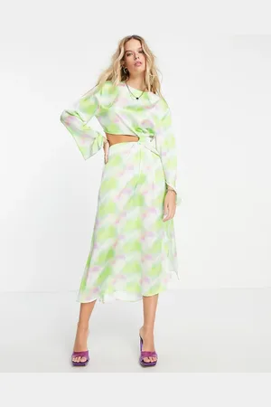 Topshop Pastel watercolour cut out midi occasion dress in