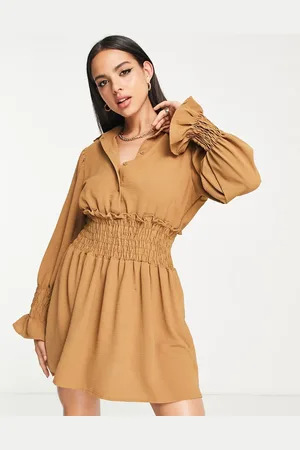 Ax Paris Elasticated waist mini dress in camel
