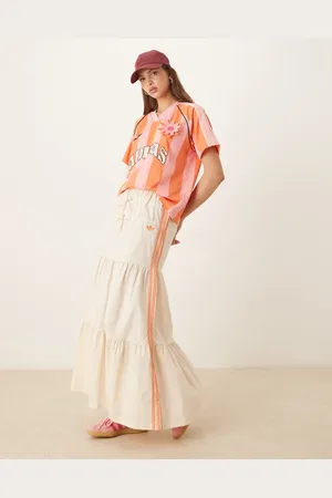 adidas Crochet 3 stripe maxi skirt in off