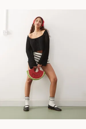 Miss Selfridge Crochet square neck long sleeve jumper in
