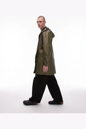 Rains 12020 waterproof long jacket in metallic khaki