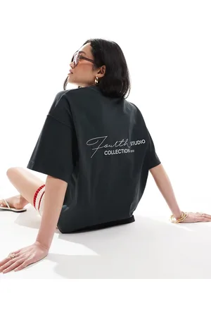 4th & Reckless Oversized back print t-shirt in charcoal acid wash