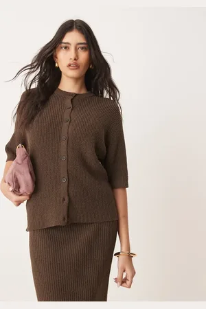 ASOS Short sleeve boucle cardigan co-ord in chocolate