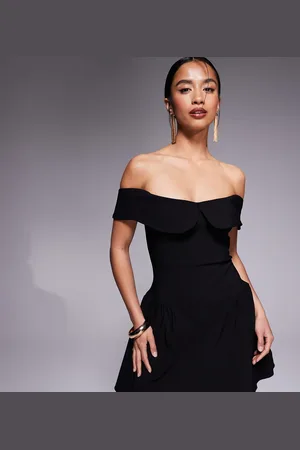 Vesper Bengaline bengaline bardot foldover skater mini dress in