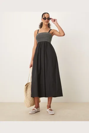 Threadbare Cotton rich maxi dress with contrast shirring in