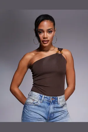 River Island One shoulder trim bodysuit in