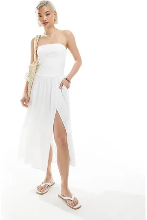 Hollister Strapless drop waist textured midi dress with a slit in