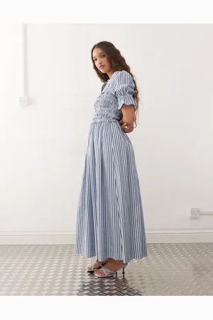 Amy Lynn Puff sleeve cotton midi dress in stripe