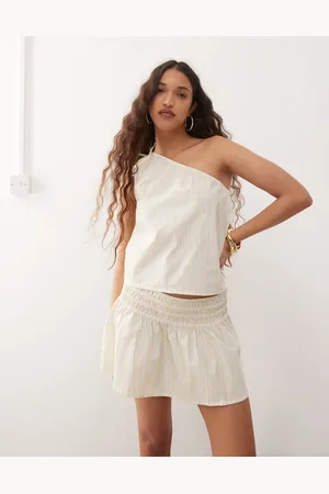 Motel Miringa candy striped one sleeve top in lemon